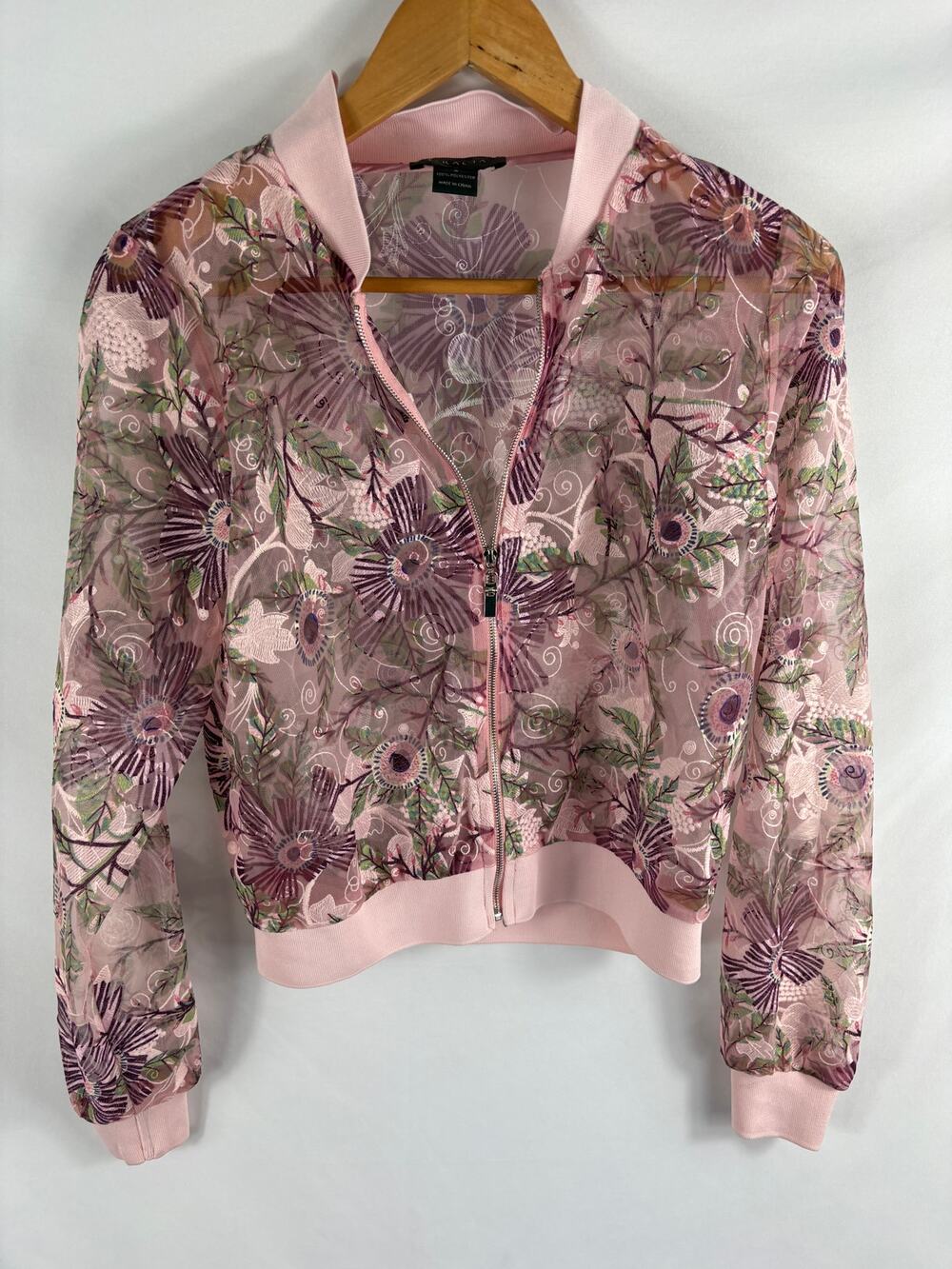 Gracia Floral Print Semi Sheer Jacket Size Small